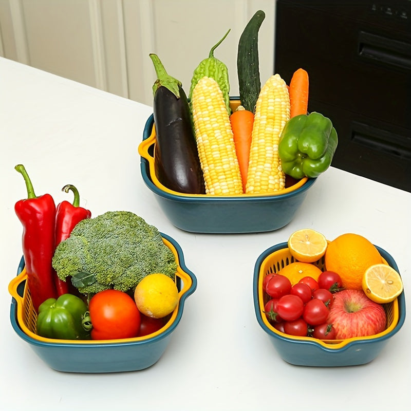 6pcs Double Plastic Drain Basket Kitchen Washing Basket