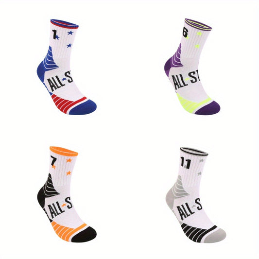 4 Pairs Men's Basketball Crew Socks Sweat Absorbent Breathable