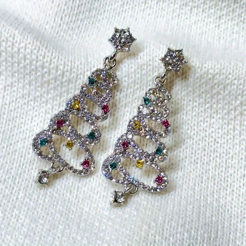Christmas Tree Dangle Earrings Zircon Festive Jewelry