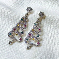 Christmas Tree Dangle Earrings Zircon Festive Jewelry