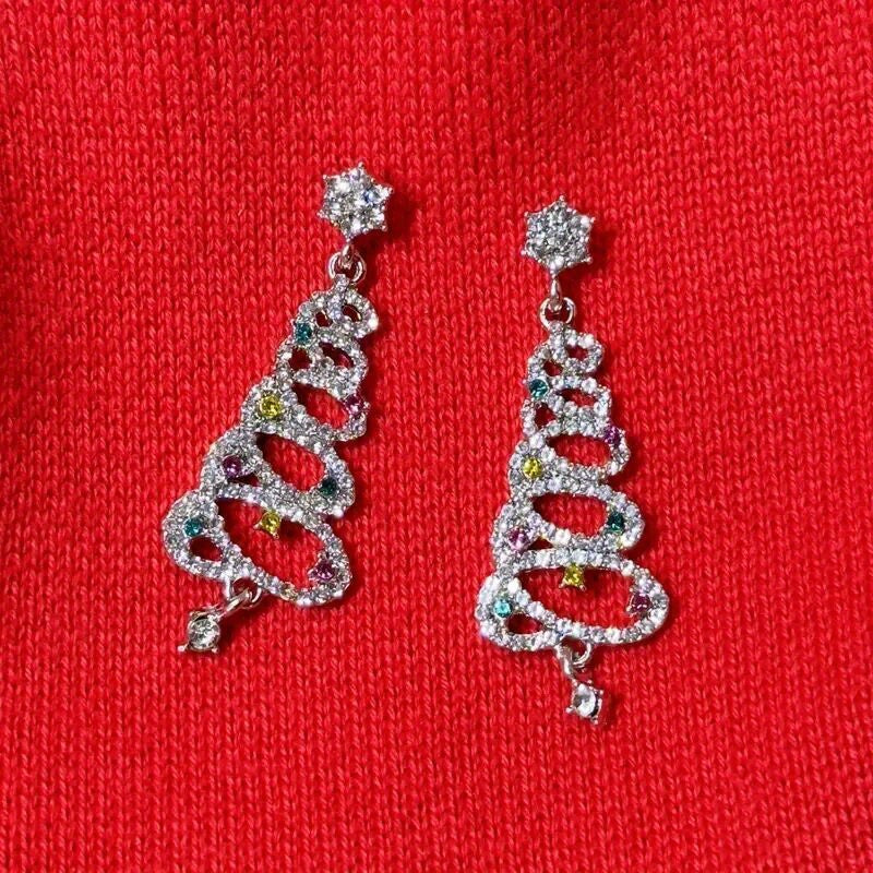 Christmas Tree Dangle Earrings Zircon Festive Jewelry