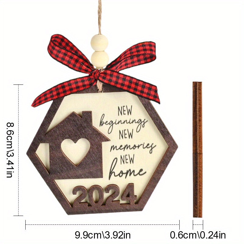 Wooden Year Plaid Bow Hanging Decoration For Outdoor Gift