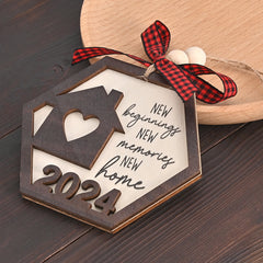 Wooden Year Plaid Bow Hanging Decoration For Outdoor Gift