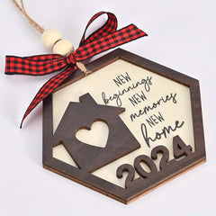 Wooden Year Plaid Bow Hanging Decoration For Outdoor Gift