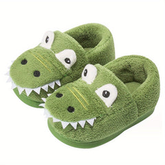 Dino Furry House Shoes for Boys - Non Slip Soft Bottom Shoe