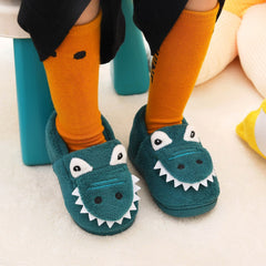 Dino Furry House Shoes for Boys - Non Slip Soft Bottom Shoe