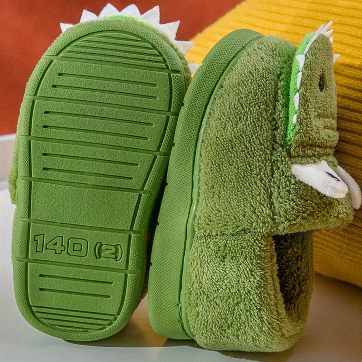 Dino Furry House Shoes for Boys - Non Slip Soft Bottom Shoe