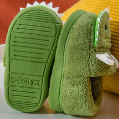 Dino Furry House Shoes for Boys - Non Slip Soft Bottom Shoe