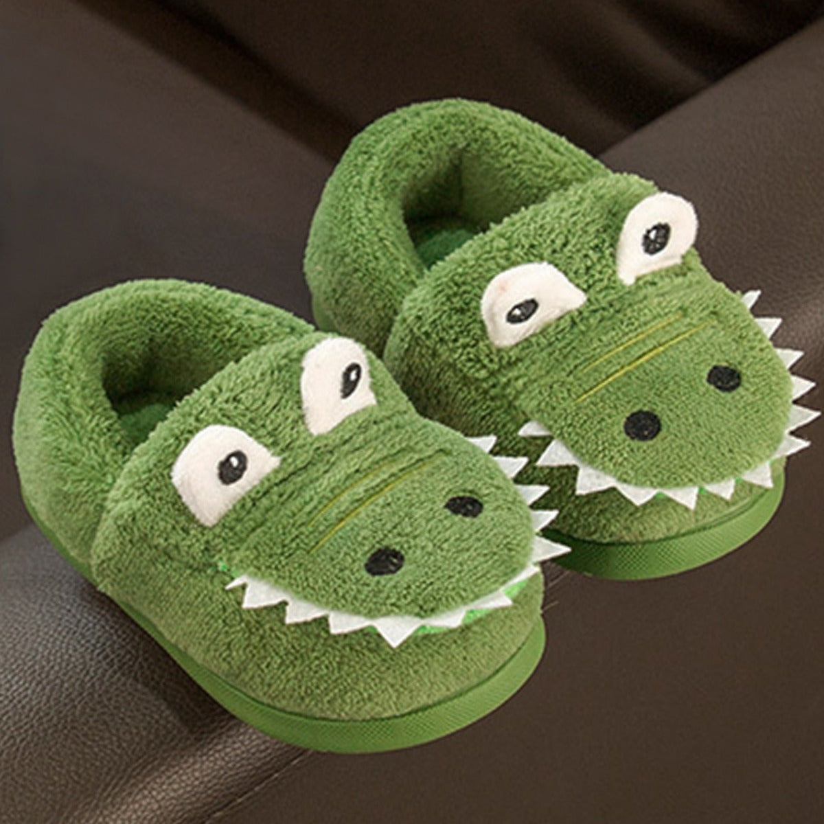 Dino Furry House Shoes for Boys - Non Slip Soft Bottom Shoe