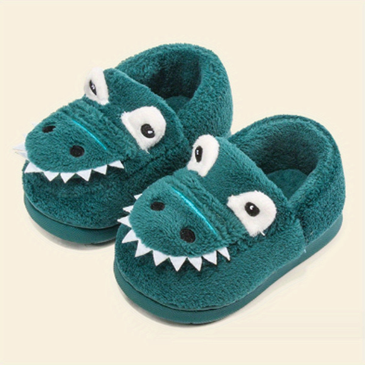 Dino Furry House Shoes for Boys - Non Slip Soft Bottom Shoe