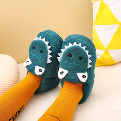 Dino Furry House Shoes for Boys - Non Slip Soft Bottom Shoe