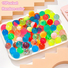 15pcs Colorful Bouncy Ball Set Mixed Toy Elastic Outdoor Bath Toys Random