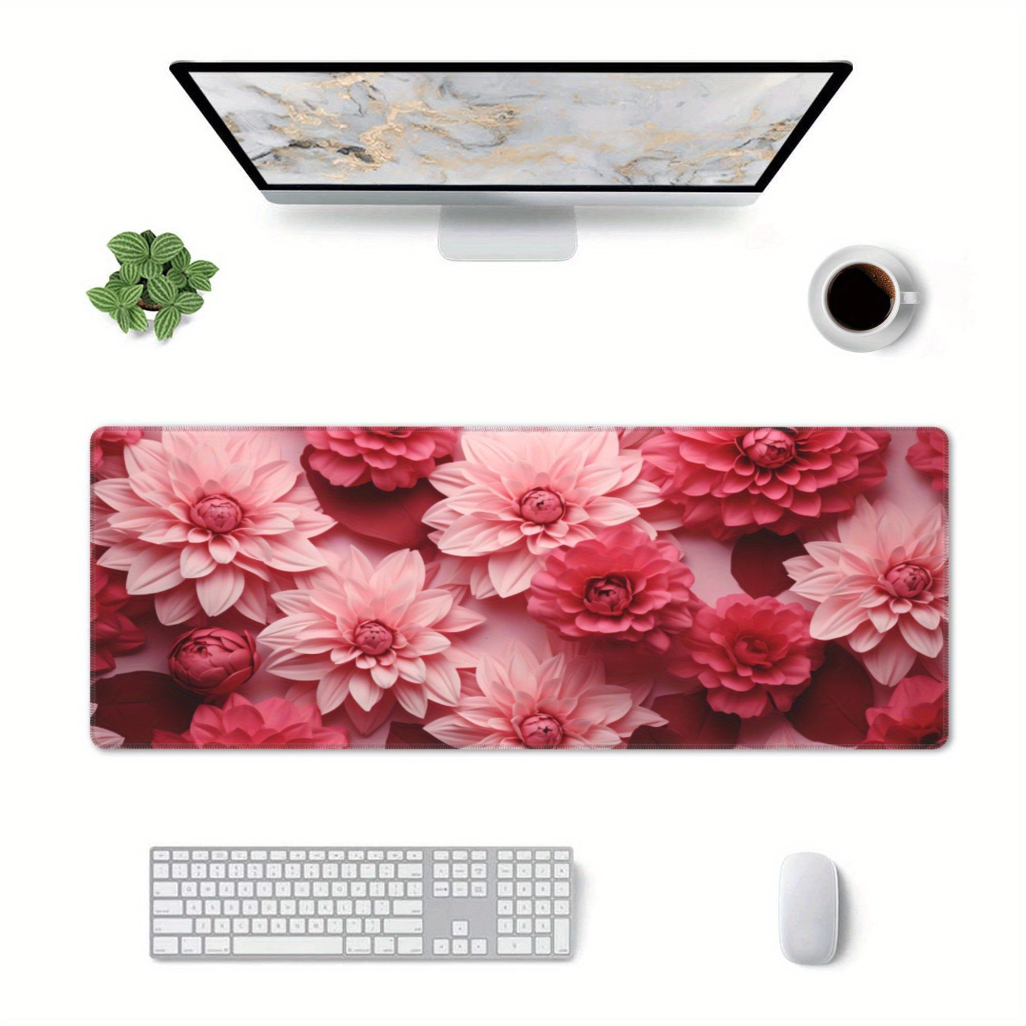 Pink Flower Desk Pad Protector Mouse Pad Mat for Office and Home