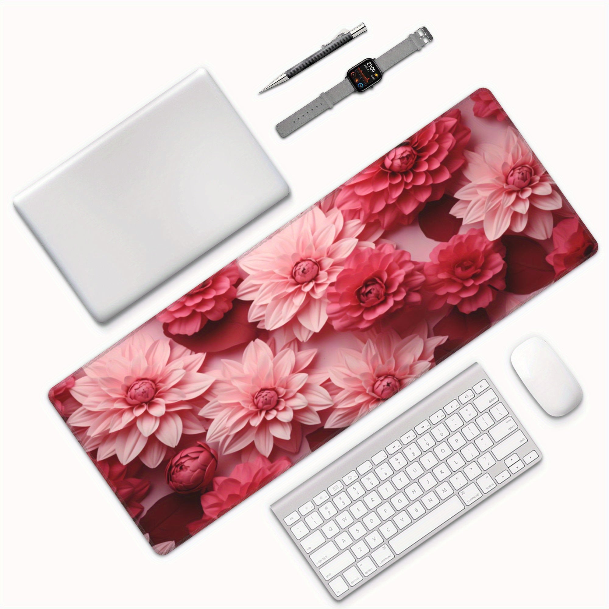 Pink Flower Desk Pad Protector Mouse Pad Mat for Office and Home