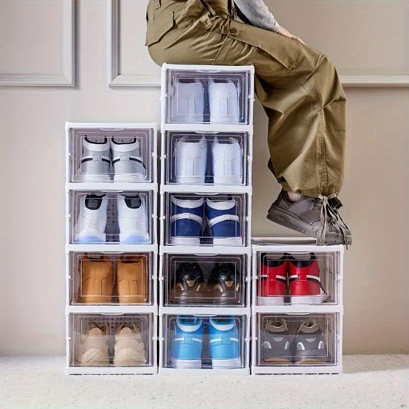 1pc Folding Shoe Box Plastic Shoes Storage Box Organizer