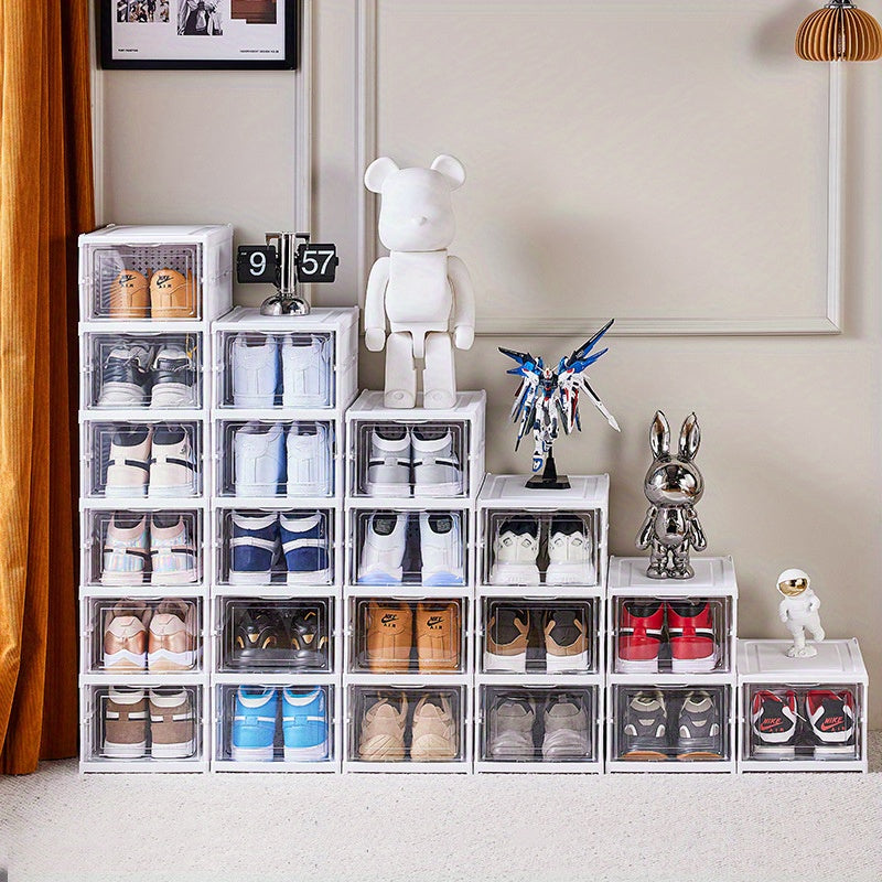 1pc Folding Shoe Box Plastic Shoes Storage Box Organizer