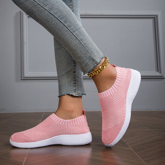 Women's Solid Sneakers Breathable Flying Woven Outdoor Shoes Lightweight