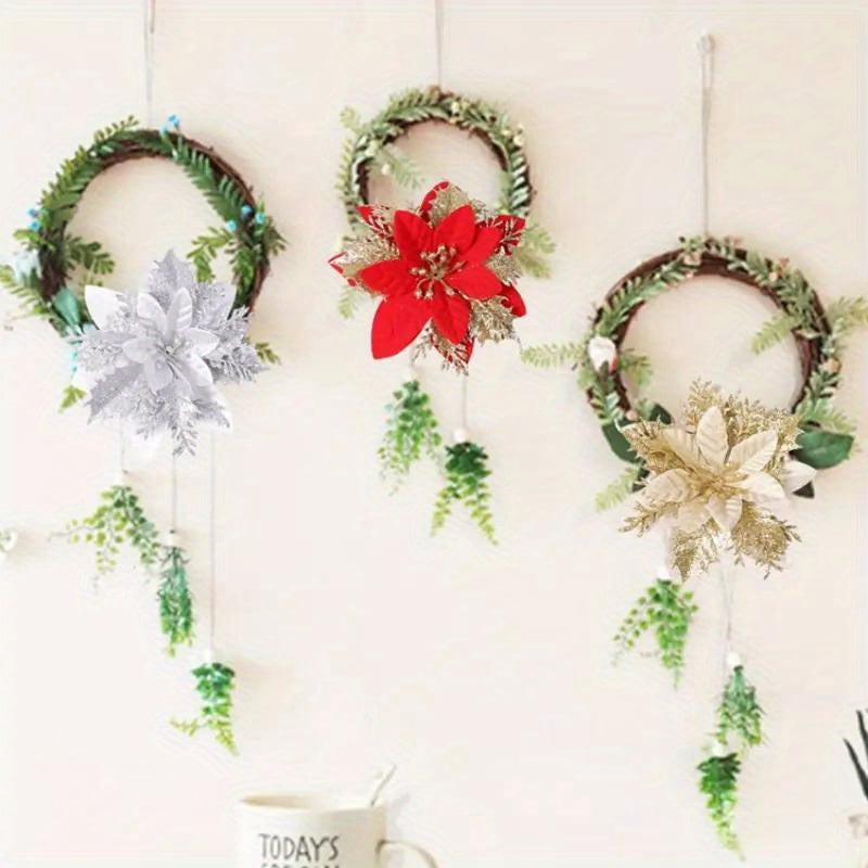 Glittered Red Flower Christmas Wreath Tree Ornament
