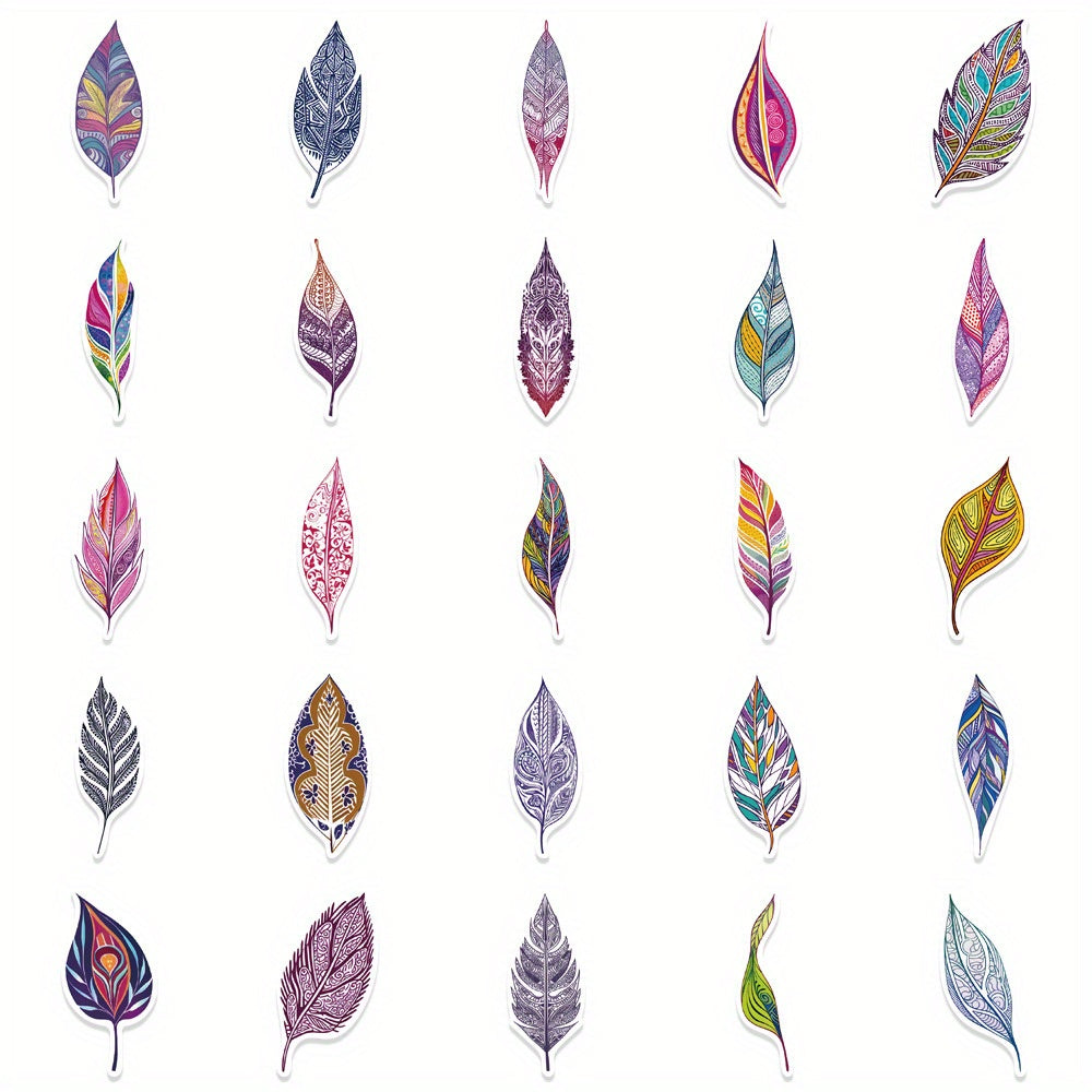 50pcs Cartoon Plant Leaf Stickers for Books Laptops - Cute Decorative Decal