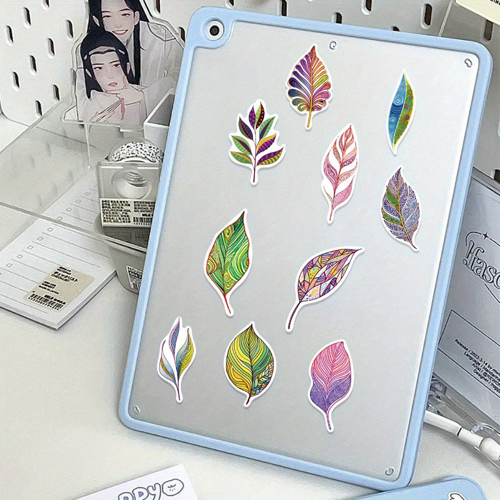 50pcs Cartoon Plant Leaf Stickers for Books Laptops - Cute Decorative Decal