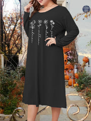 Plus Size Lounge Dress Women's Plus Art Letter & Floral Print Long Sleeve
