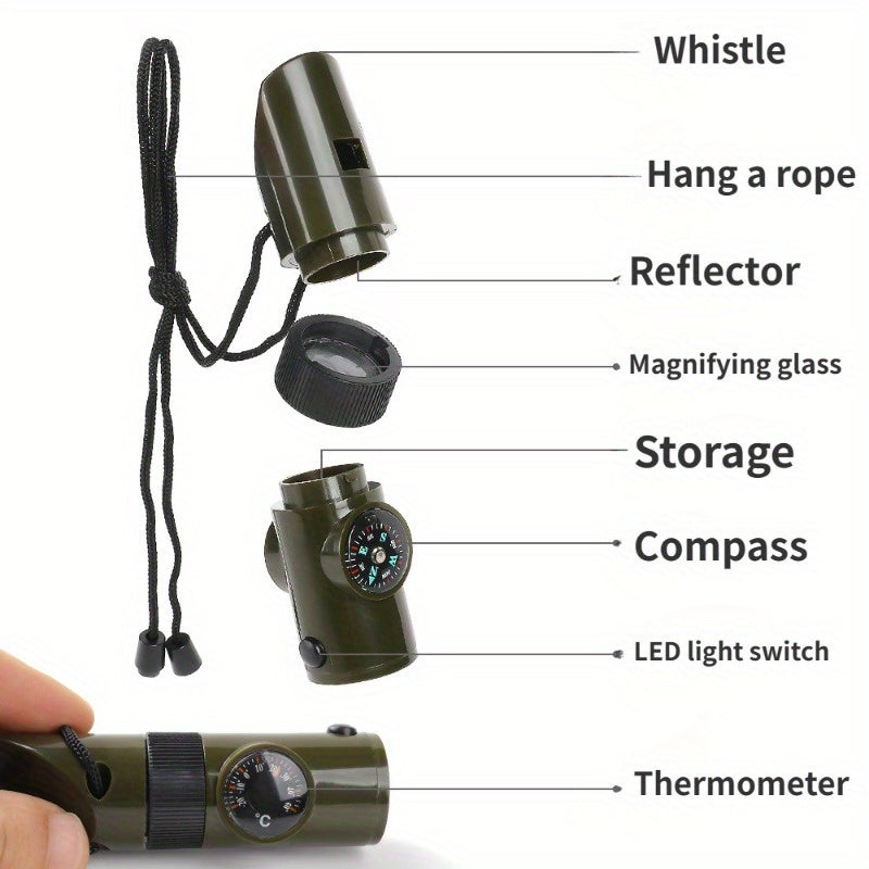 7-In-1 Survival Whistle with Compass & Thermometer