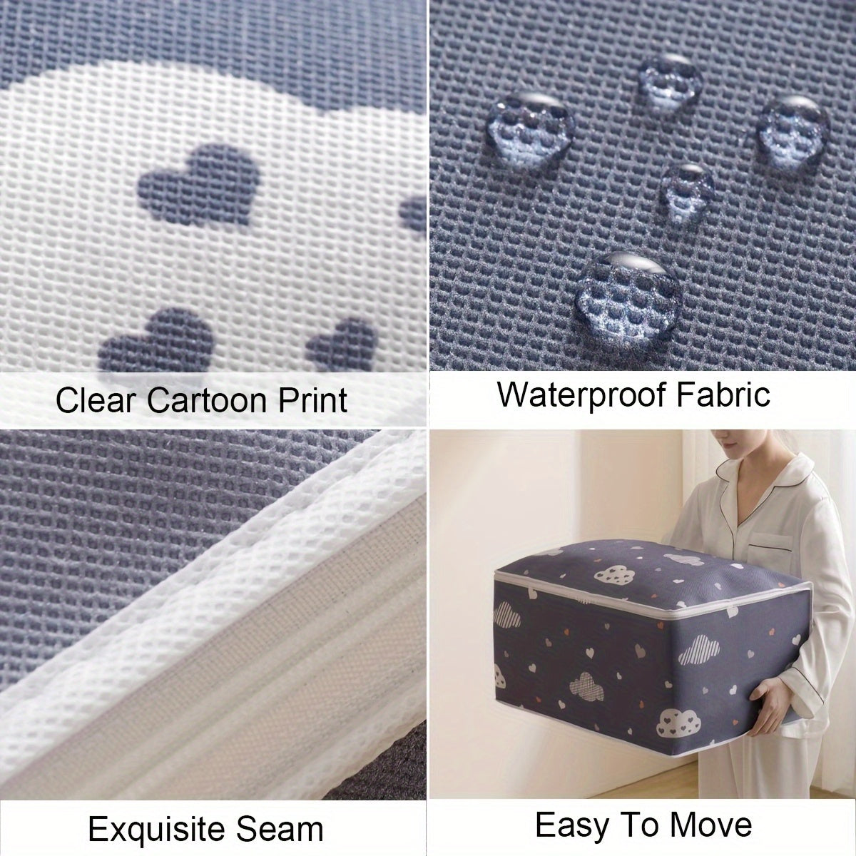 Cartoon Pattern Zipper Storage Bag Large Capacity Clothes Storage Bag