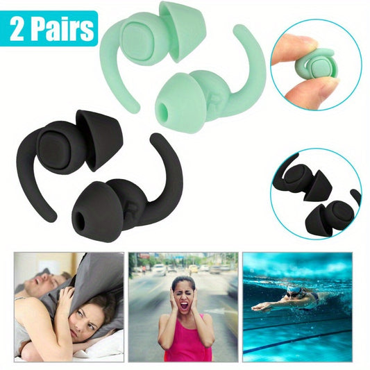 2 Pairs Waterproof Silicone Ear Plugs for Swimming and Sleeping