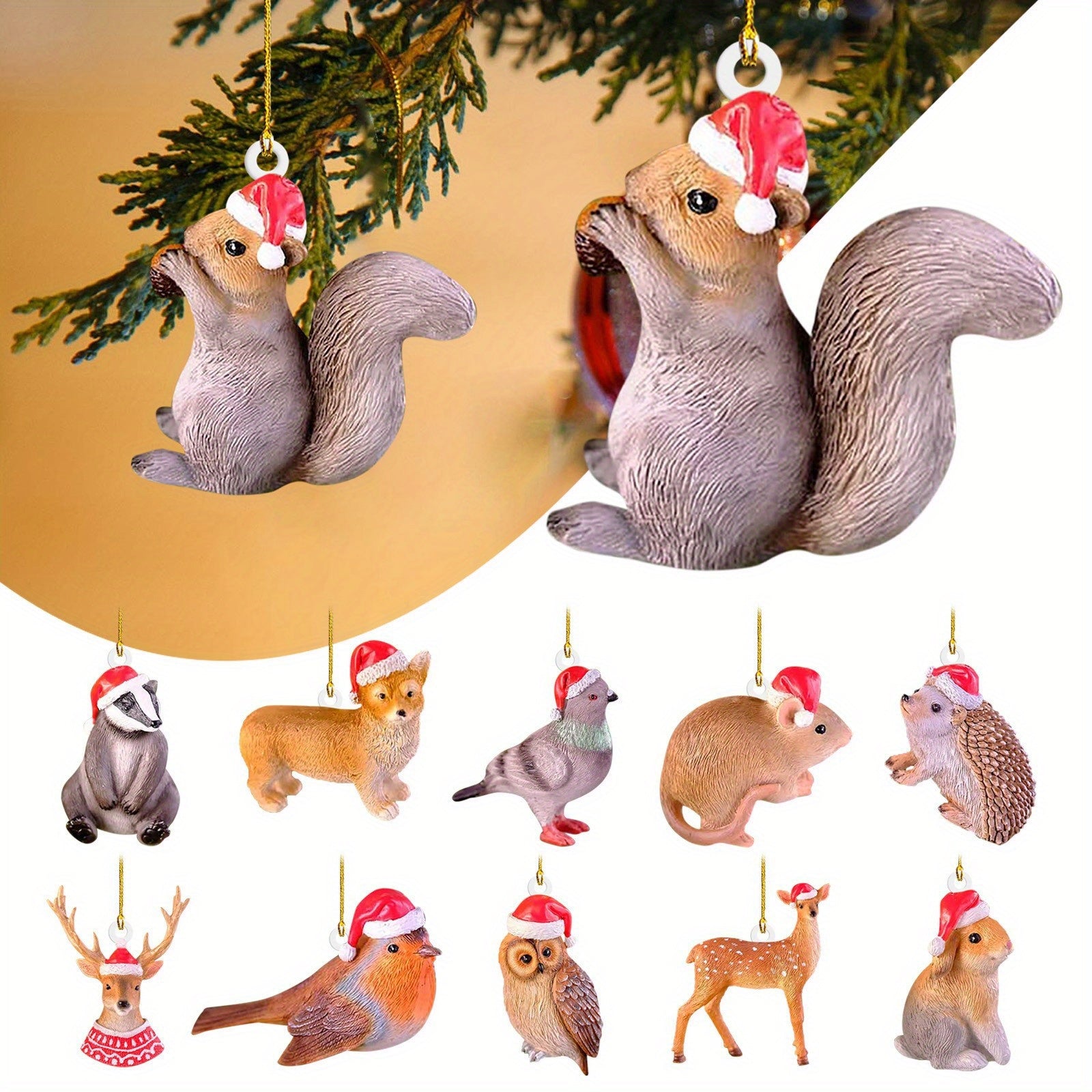 4pcs Squirrel Christmas Hanging Decorations - Christmas Tree Pendants