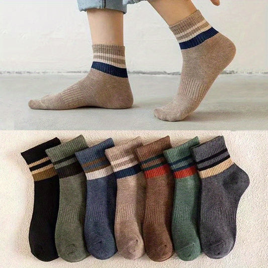 3 Pairs Winter Warm Striped Socks, Thickened Sweat Absorption, Casual