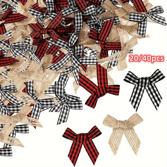 40pcs Christmas Bow Set Red Green Plaid Party Decorations