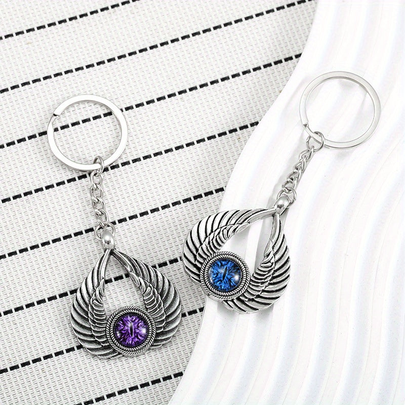 Retro Angel Wings Keychain Metal Devil's Eye Pendant