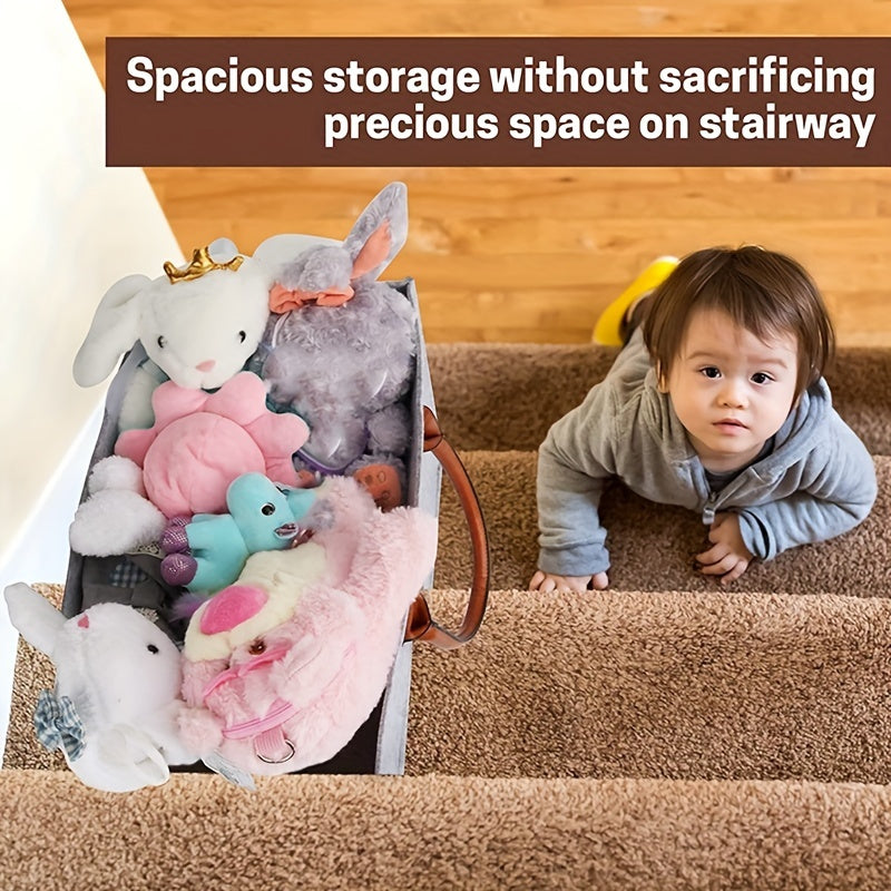Stair Basket With Handles And Support Panel For Carpeted And Wooden Stairs