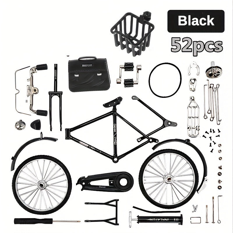 52pcs Mini Bike Model Kit Ornament Alloy Metal Sliding Assembled Toy