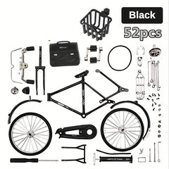 52pcs Mini Bike Model Kit Ornament Alloy Metal Sliding Assembled Toy