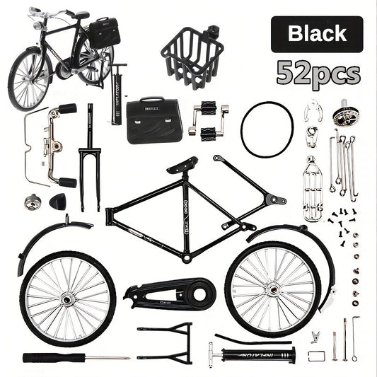 52pcs Mini Bike Model Kit Ornament Alloy Metal Sliding Assembled Toy