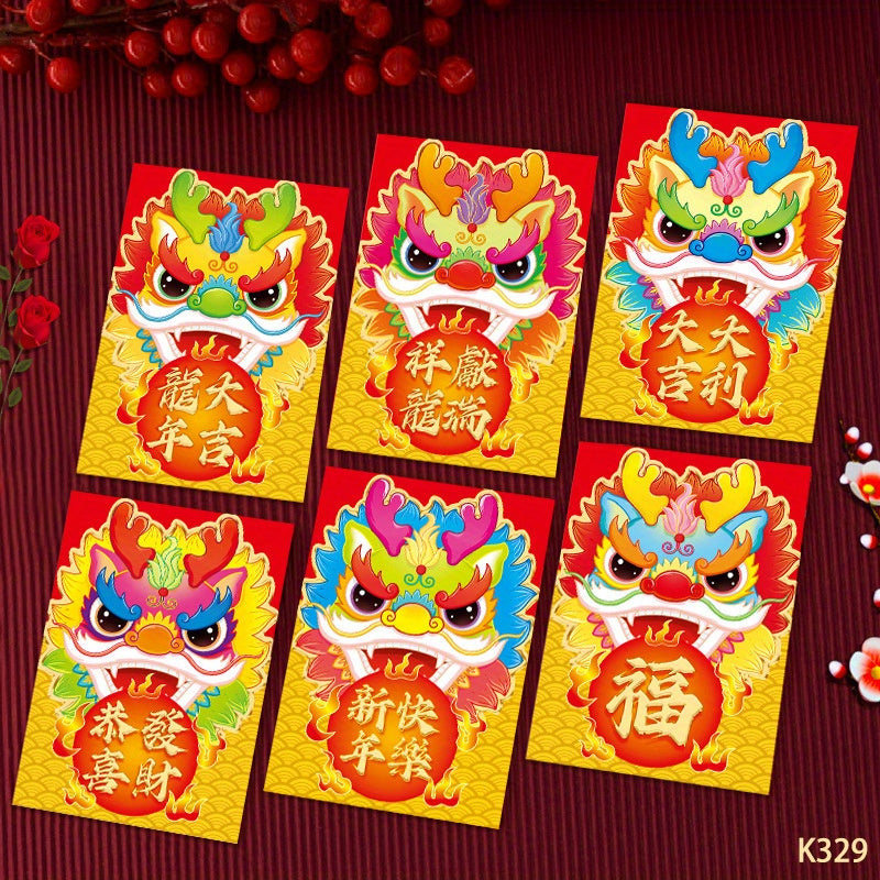6pcs Dragon Year Red Envelope Cartoon Dragon Zodiac 3D Spring Gift Seal