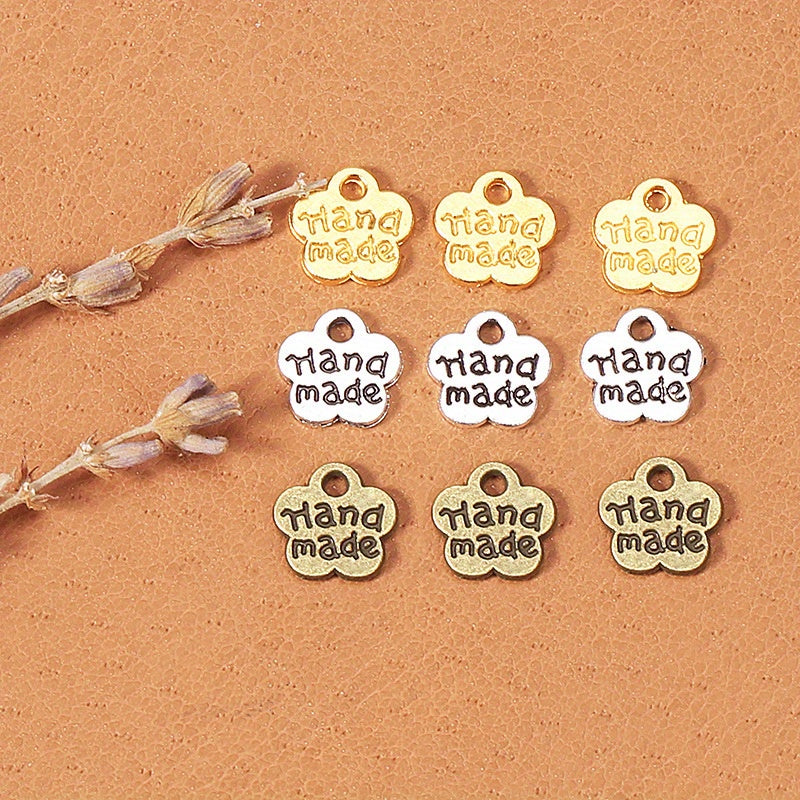12pcs Alloy Plum Pendant Double Sided Small Flower Tag DIY Jewelry Accessories