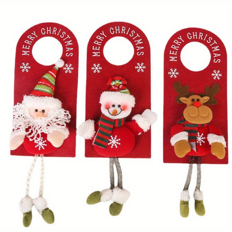 3pcs Christmas Ornaments Santa Snowman Elk Doorknob Ornaments