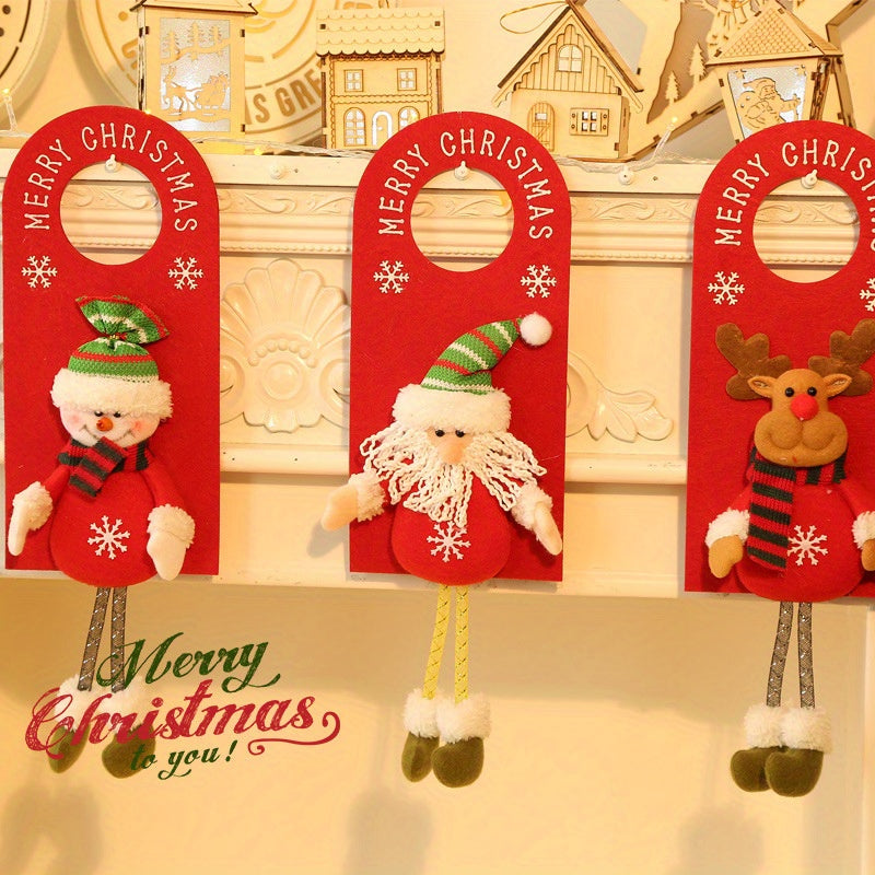 3pcs Christmas Ornaments Santa Snowman Elk Doorknob Ornaments