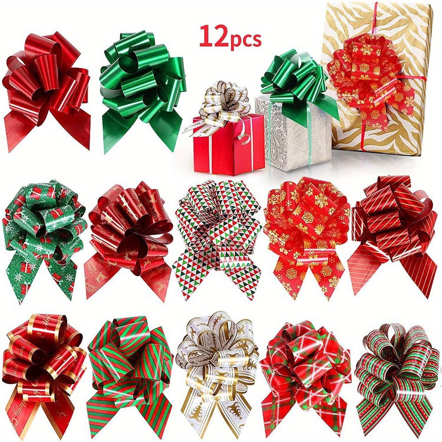 12pcs Xmas Gift Bows Ribbon Wrap Accessory Present Bouquet Decor