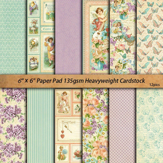 12pcs Large Flowering Shrubs Paper Retro Journal For Background DIY Gift
