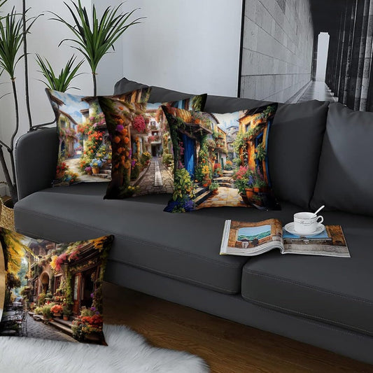 Street Landscape Pillowcase 4pcs Set 18x18in