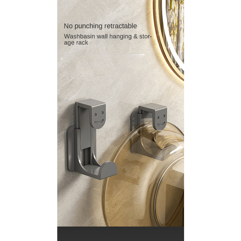 Smiley Face Pattern Retractable Washbasin Punch Adhesive Hooks