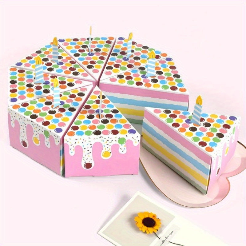 8pcs Triangle Cake Shape Pink Goodies Box Birthday Party Favor Supplies