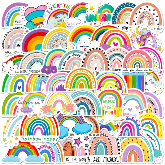 50pcs Bohemian Rainbow Stickers Birthday Party Decor Laptop Skateboard Car