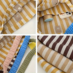 Retro Stripe Outdoor Tote Bag Large Capacity Schoolbag