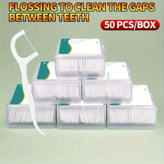 50pcs Disposable Dental Floss Sticks in Portable Box