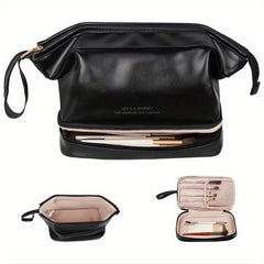Double Layer Makeup Bag Solid Cosmetic Bag For Travel Toiletry Bag