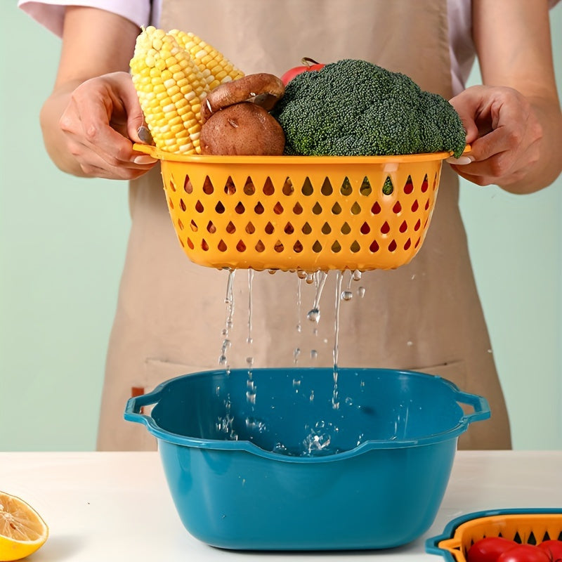 6pcs Double Plastic Drain Basket Kitchen Washing Basket